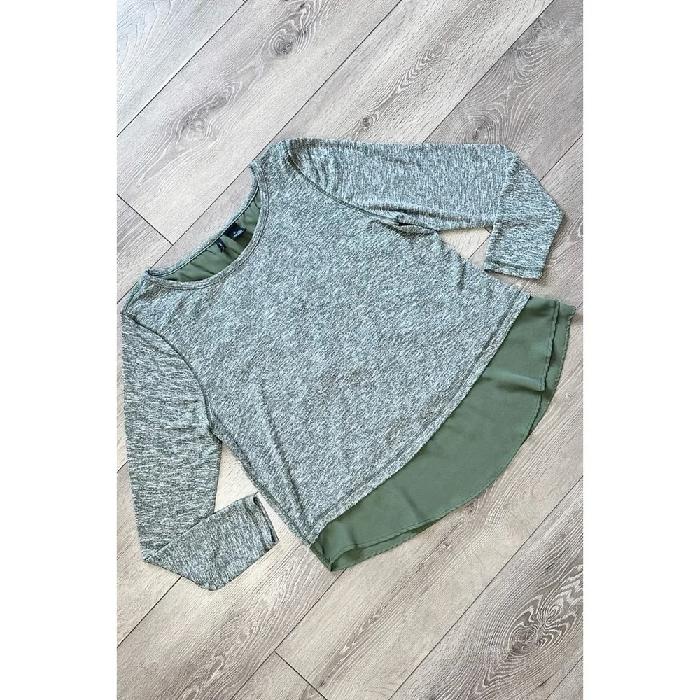 New Directions Mixed Media Lace Up Long Sleeve Top